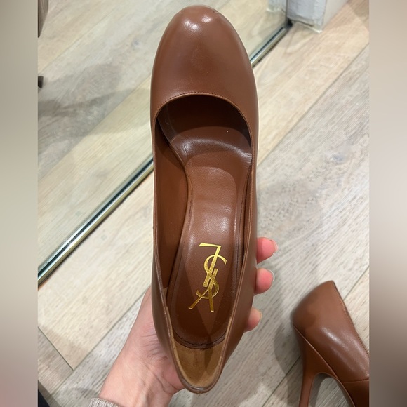 Yves Saint Laurent Brown Leather Tribtoo Platform Pumps Size 37.5 - Picture 10 of 12